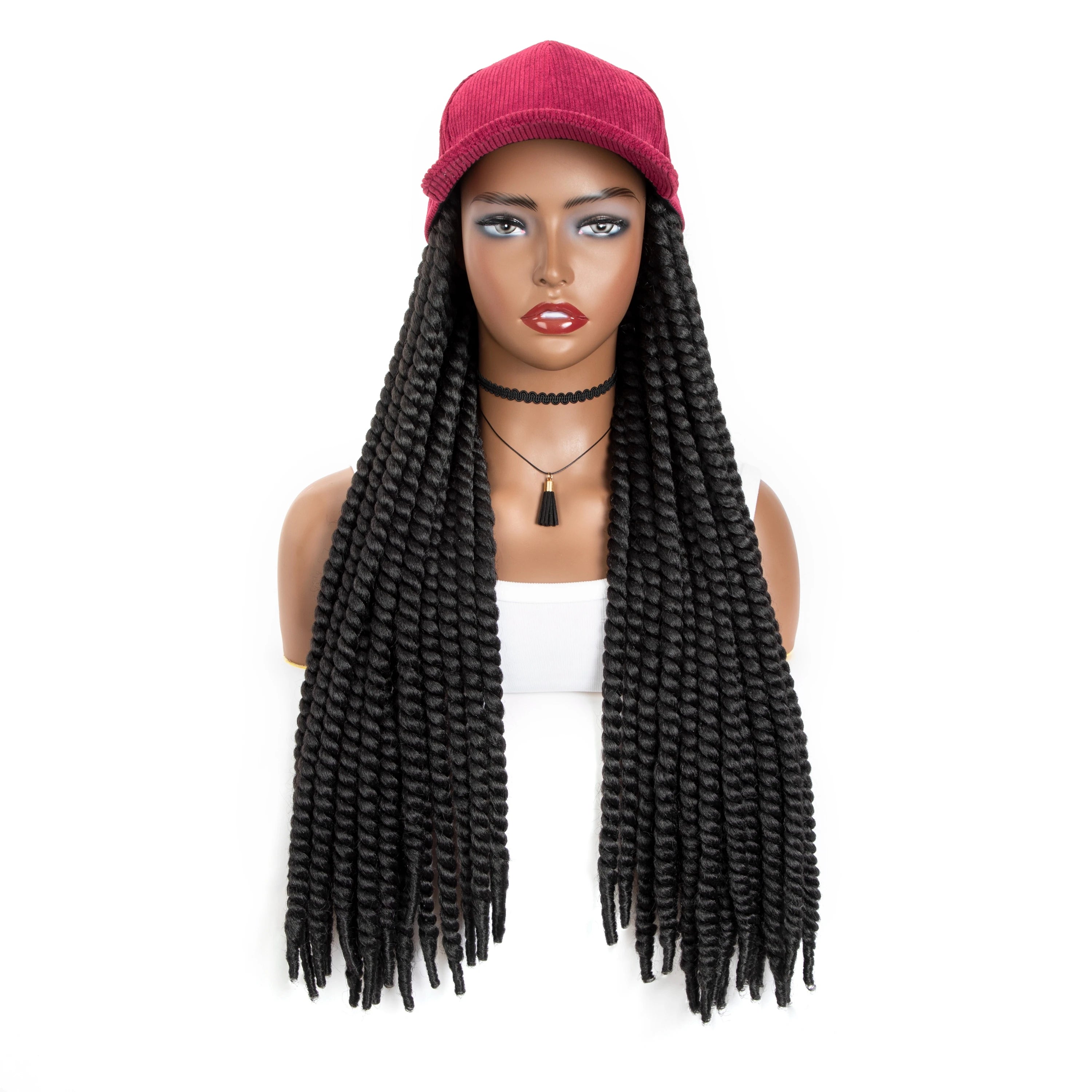 WIGERA Ombre Black Blue-purple Synthetic Havana Mambo Twist Braided Hair Extensions Cap Wig Spring Braiding With Bucket Hat