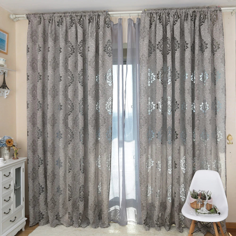 1PC European Jacquard Style Curtain Gray Window Drapes for Bedroom Living Room 20-40% Blackout Window Screening Home Decor