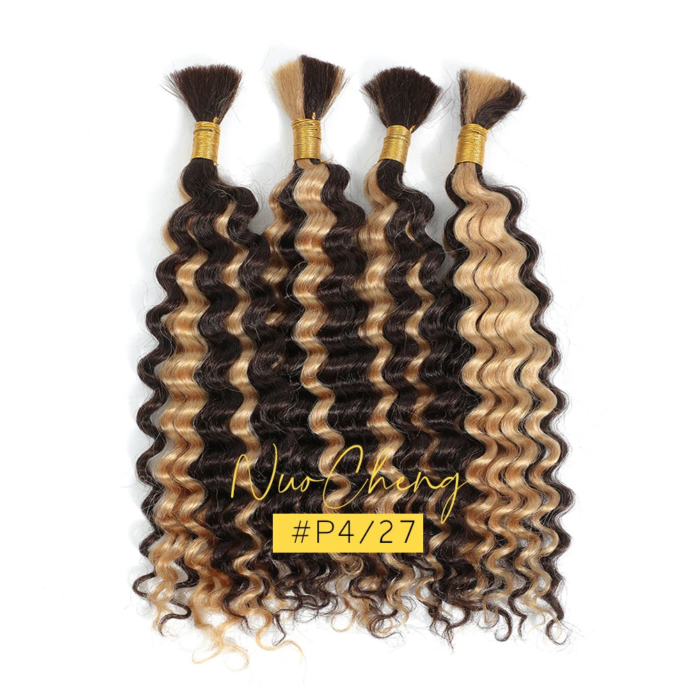 Deep Wave Bulk Human Hair for Braiding No Weft 100g (1 Pack-2 Bundles) Brazilian Virgin Human Hair Braiding Hair For BOHO Braids