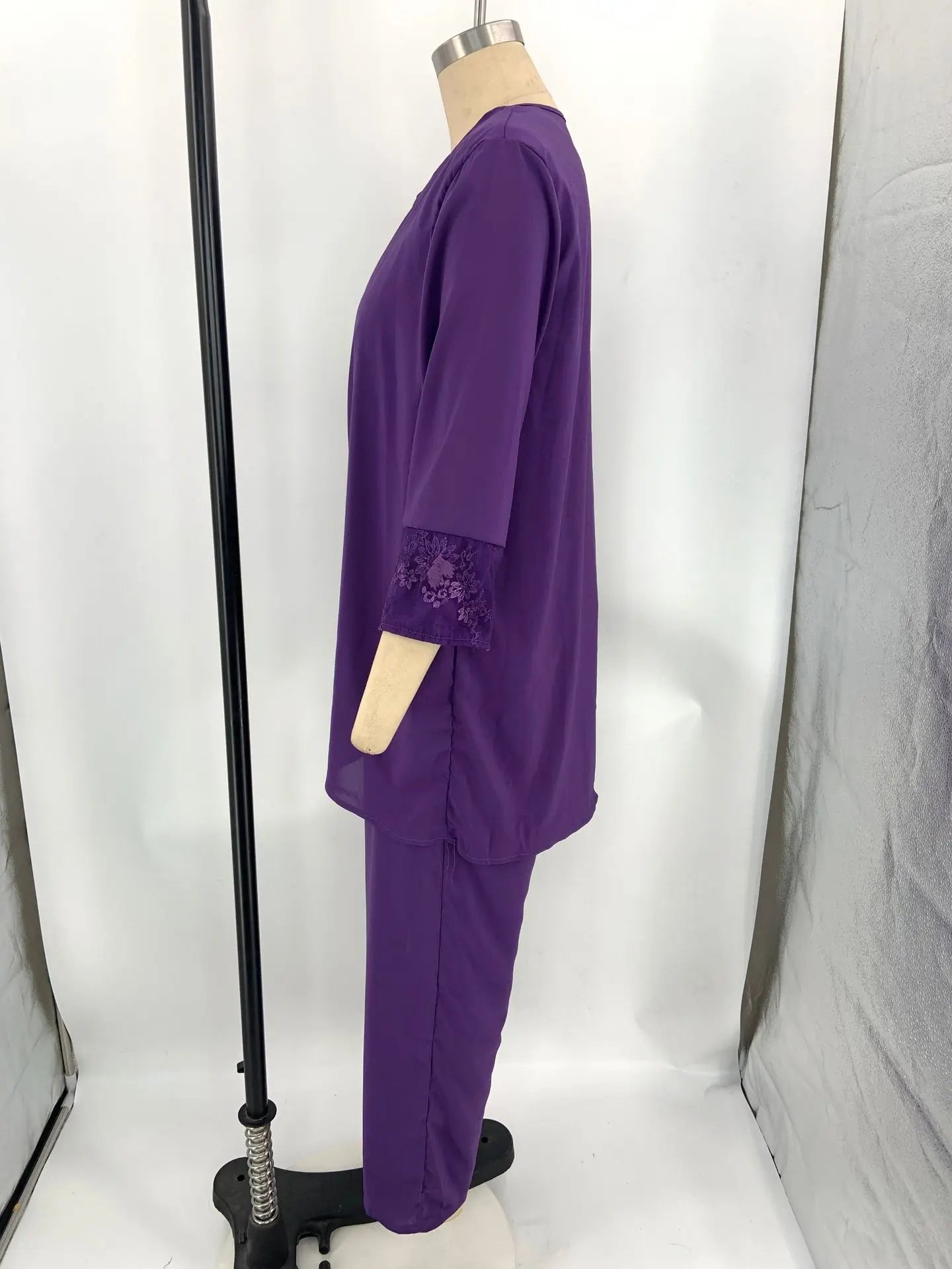 Conjuntos elegantes de pantalones para mujer, traje formal de oficina, tallas grandes, gasa, encaje, pantalones rectos, cárdigan, tops, conjuntos de 3 piezas para mujer