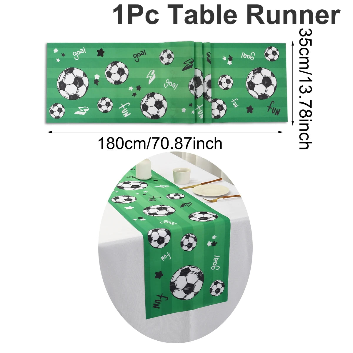 180x35cm Camino de Mesa de Fútbol, Decoraciones de Poliéster, Mantel de Fútbol, Decoraciones de Fiesta de Cumpleaños de Fútbol, Decoración Temática Deportiva