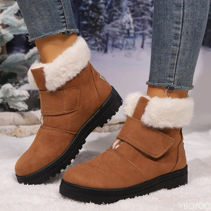 Botas de nieve elegantes y minimalistas para mujer, nuevas botas versátiles de invierno a la moda de gamuza con suela gruesa, cálidas y cómodas para mujer