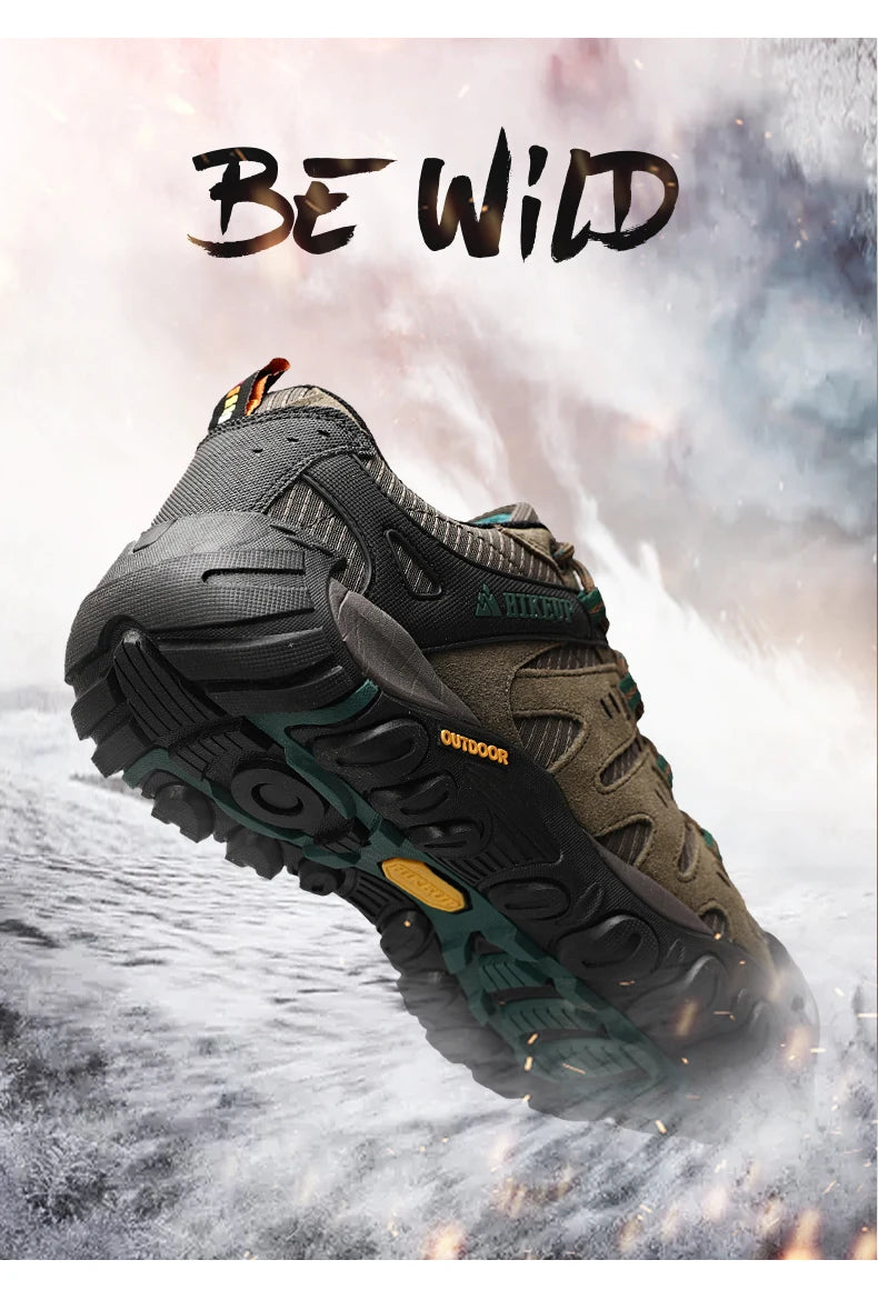 HIKEUP Zapatillas de senderismo para hombre de cuero de ante, calzado de exterior resistente al desgaste, zapatillas tácticas de trekking, senderismo y caza para hombre