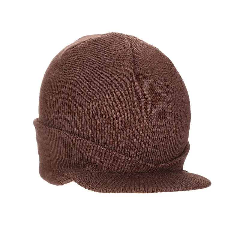 Gorro Holgado de Punto de Invierno para Hombre y Mujer, Gorro Grande a la Moda con Visera Estilo Militar, Gorro de Lana Cálido, Gorro de Esquí de Pato de Otoño, de Punto