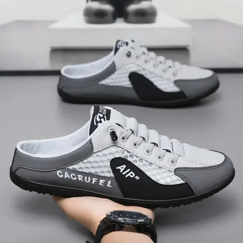 Men's Half Slippers Fashion Outdoor Casual Shoes for Men Walking Flats Soft Sole Support Slipper Mesh Breathable Slip-On Loafers