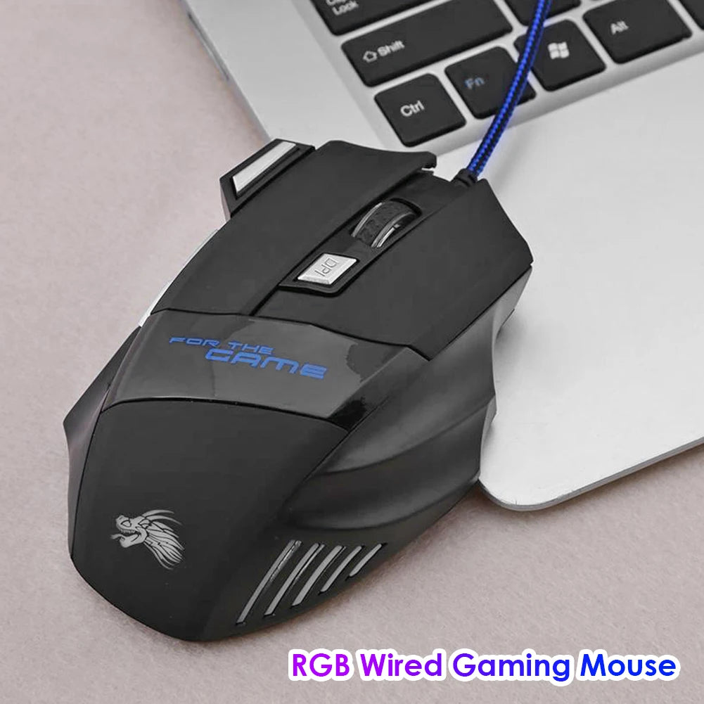 Souris de jeu filaire USB 7 boutons, rétroéclairée, ergonomique, 5 500 DPI, rétroéclairage réglable, optique, pour PC de jeu et ordinateur de bureau