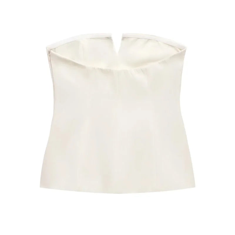TRAF Tops para mujer Top corto sin tirantes blanco roto Corsé de verano para mujer Tops de tubo sexys sin espalda Camiseta sin mangas de color liso
