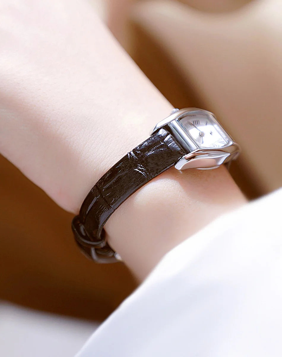 Relojes para mujer, elegante, vintage, rectangular, para dama con correa pequeña de cuero marrón, a la moda, dorado, de cuarzo, reloj de pulsera para mujer 2025