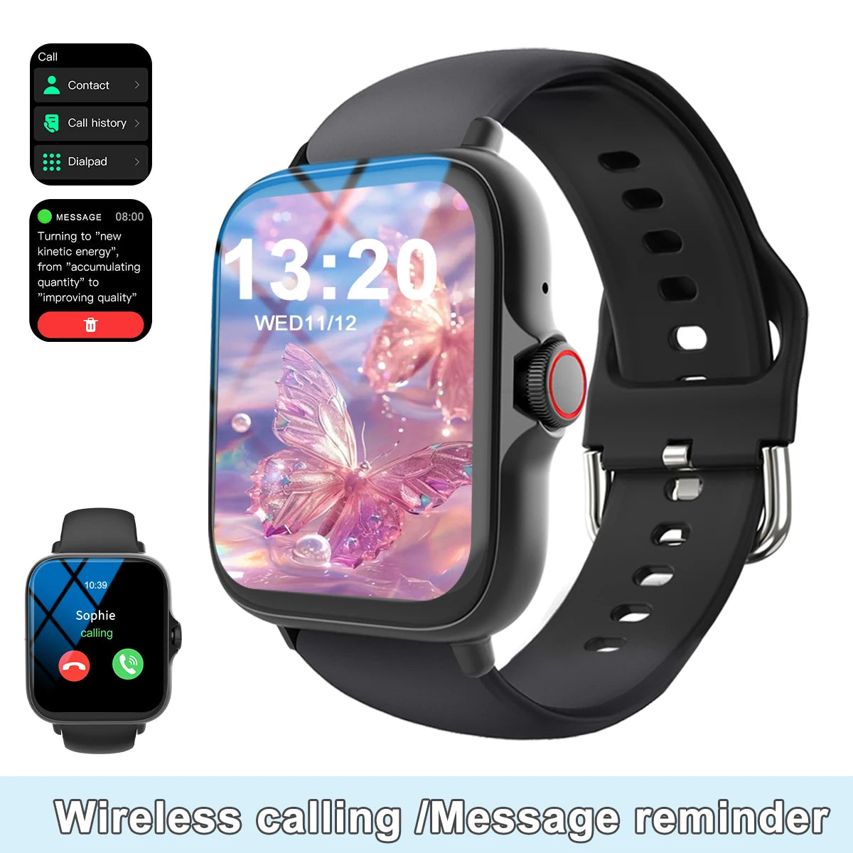 El smartwatch tiene función de llamada, notificación de mensajes, diseño ultrafino, es compatible con Android y iPhone, regalo neutro, múltiples