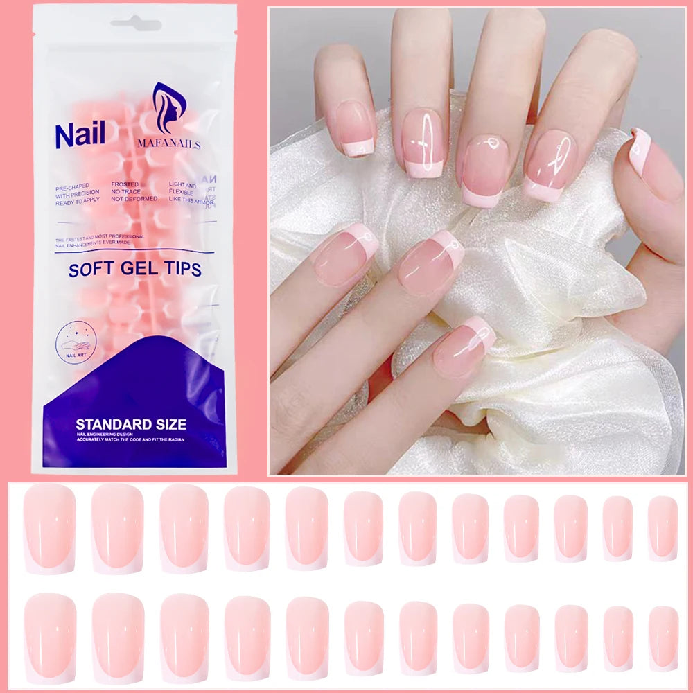 120 uñas postizas francesas de almendra mediana rosas, diseño degradado blanco, uñas postizas francesas a presión, cubierta completa de gel acrílico, puntas de uñas postizas#