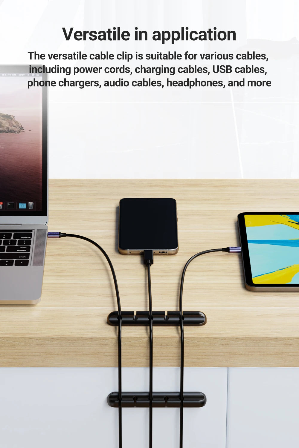 Sujetacables Adhesivos Organizador de Cables para Cable de Carga USB de Escritorio, Cable de Alimentación de Mesilla de Noche, Cable de Ratón