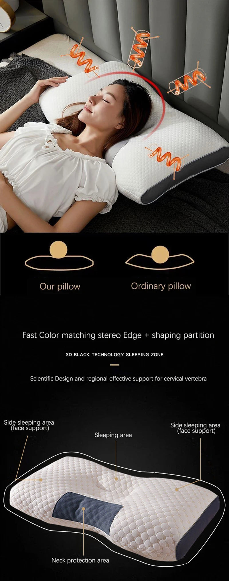 Almohada cervical para el cuello que ayuda a dormir y protege el cuello, almohada de masaje SPA ortopédica para el hogar de fibra de soja para dormir, novedad.