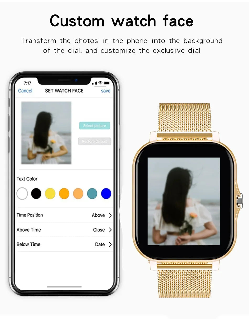 Smartwatch para teléfono Android. Pantalla a color de 1,44 pulgadas, táctil, llamada Bluetooth, carga magnética.