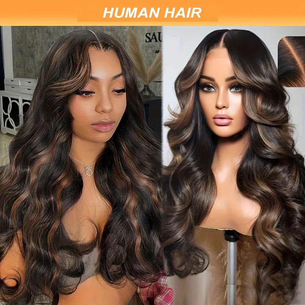 250 Density P1B30 Highlight Ombre Human Hair Wig 13x6 Transparent Lace Front Wig Colored Body Wave Black Brown For Women 38 Inch