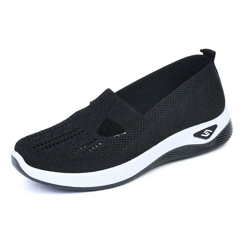 Zapatillas de verano para mujer de malla transpirable, ligeras, sin cordones, plataforma plana, informales, antideslizantes para caminar, tejidas