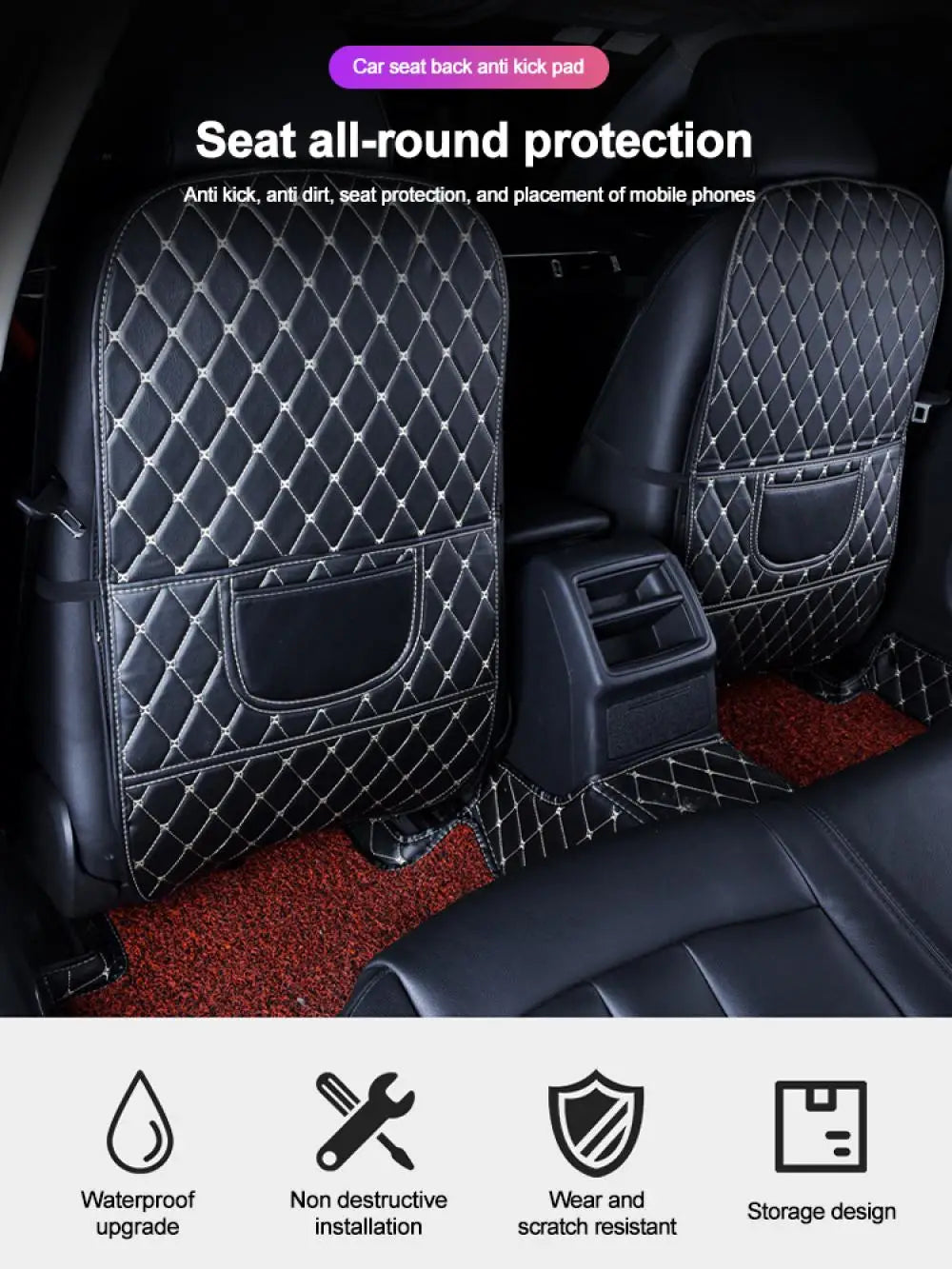 Almohadilla de respaldo de asiento de coche, asiento de seguridad, alfombrillas antipedales para niños, almohadilla de barro antipedales, accesorio de bolsa de almacenamiento interior