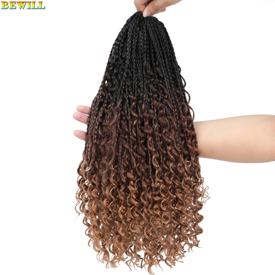 18" Long Boho Braids Extensions Goddess Box Braids Crochet Hair Black Purple Pink Synthetic Braiding Hair Bohemian Hippie Braids