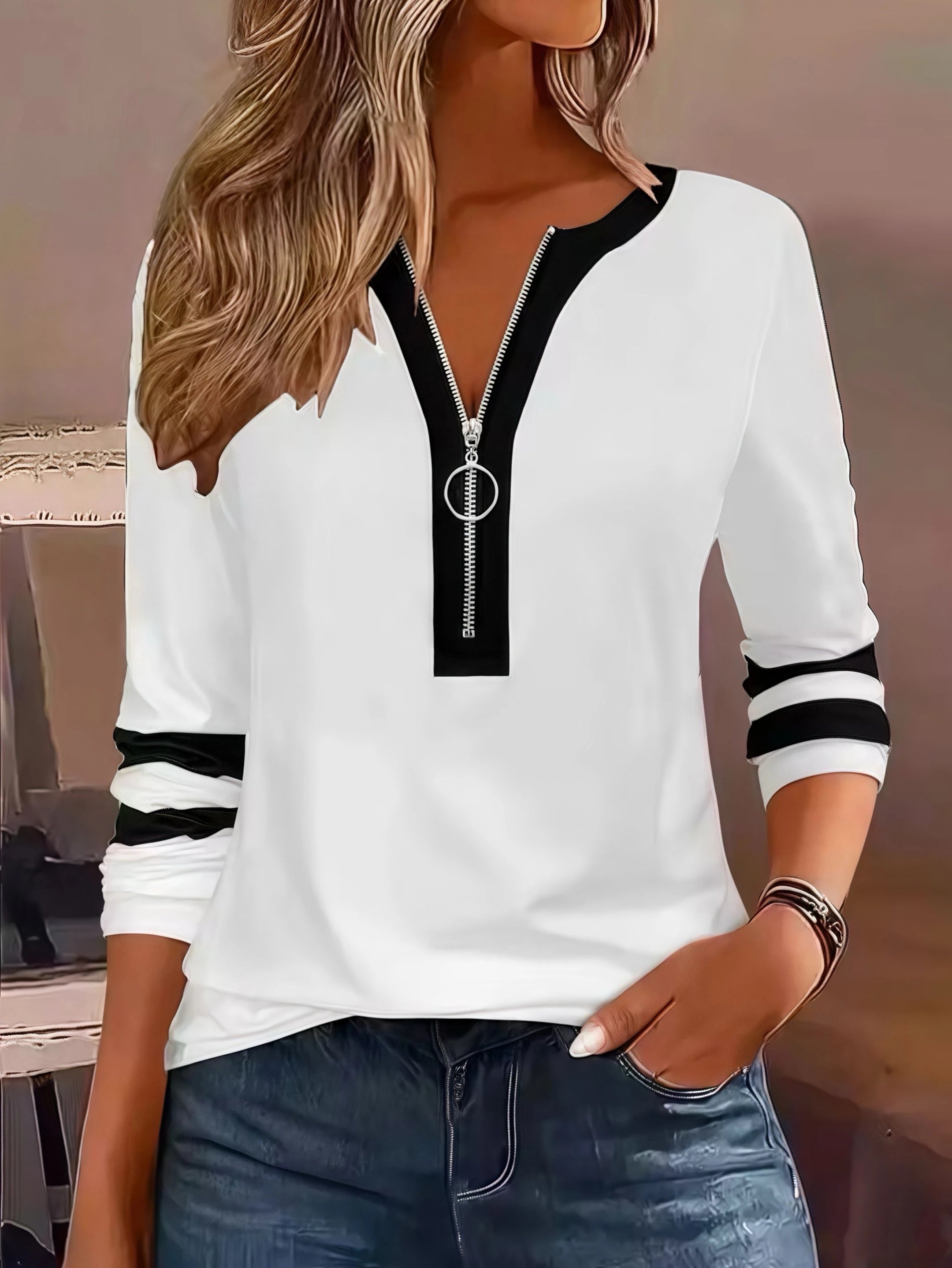 Camiseta extragrande con cremallera y estampado geométrico