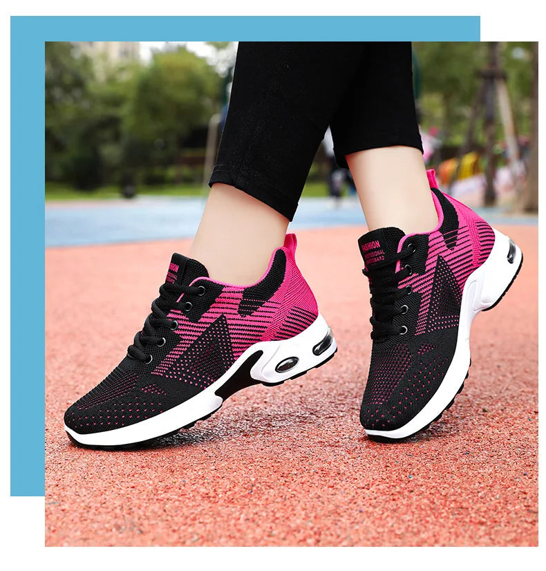 Zapatillas de running para mujer, nuevas, de primavera, de talla grande, informales, transpirables, con cordones, con cámara de aire, deportivas