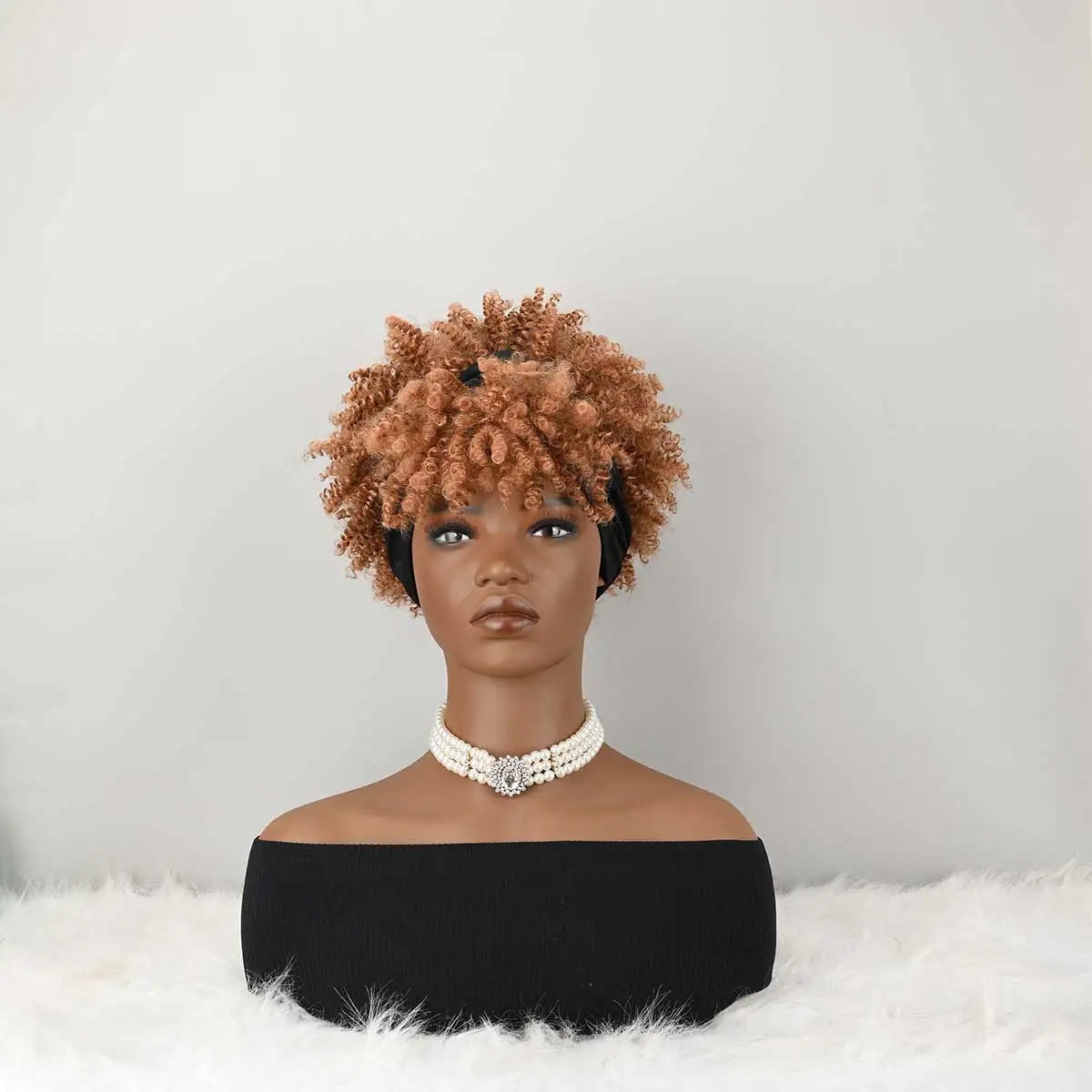 Headband Wig Curly Headband Wig With Bangs For Women Synthetic Afro Curly Hair Wig With Headband Attached Short Kinky Curly Afro High Puff With Bangs Stripes Short Red Curly Wigs with Bangs for Women, Natural Wavy Synthetic W