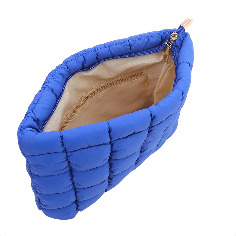 Neceser acolchado para mujer, bolsa de almacenamiento de maquillaje acolchada, neceser hinchable, bolsa organizadora de cosméticos grande, bolso de mano, estuche de belleza