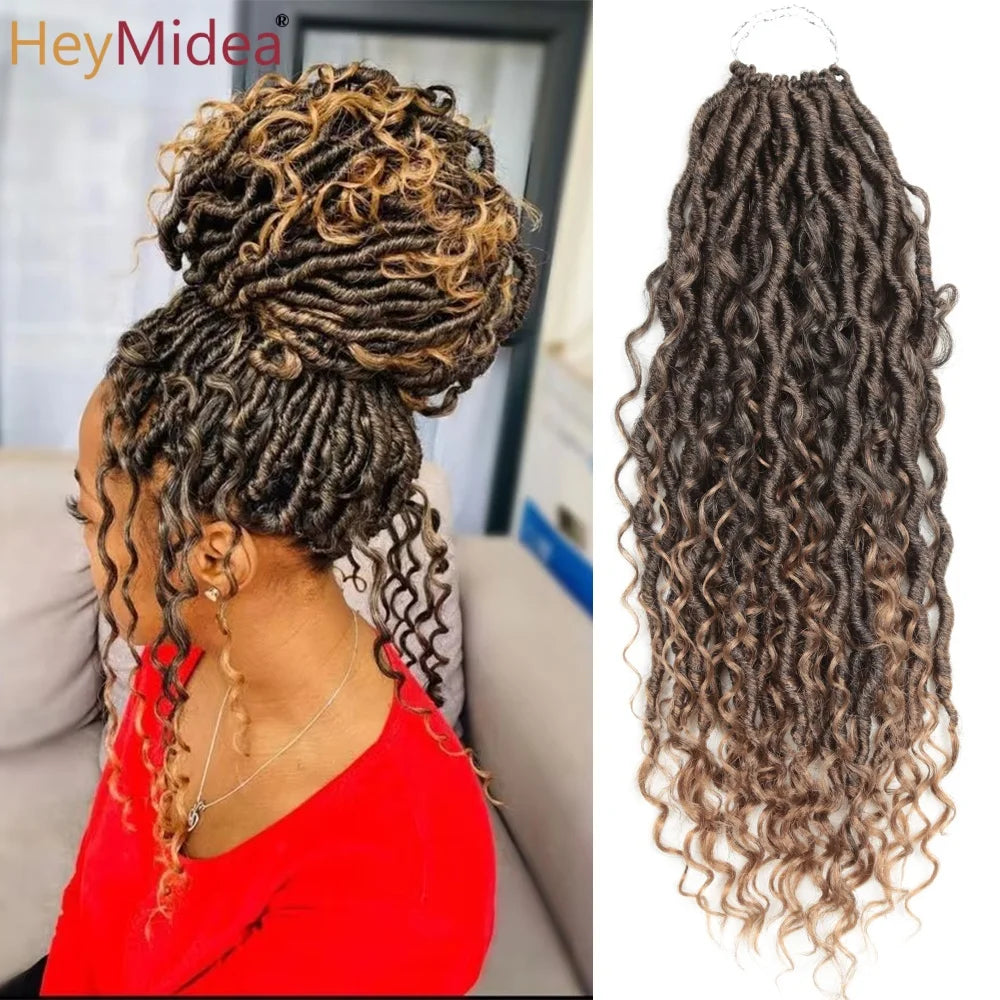 Synthetic Goddess Locs Crochet Hair Braids Curly Faux Locs Braiding Hair Extensions Wig For Women Black Hippie Boho Style