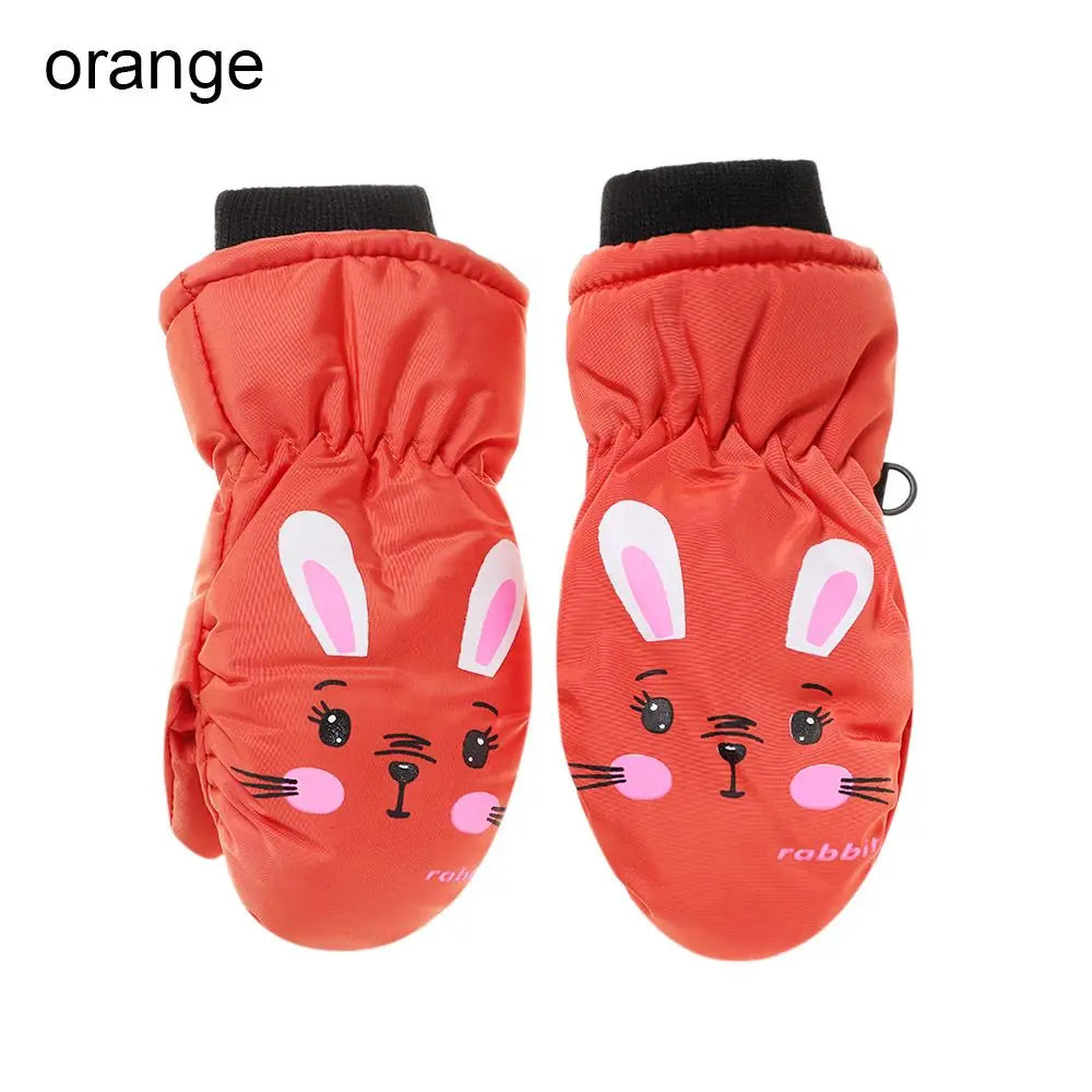 Moda Antideslizante Niños Niñas Dibujos Animados Conejo Guantes de Esquí Infantiles Manoplas Deportivas Impermeables Gruesas Cálidas