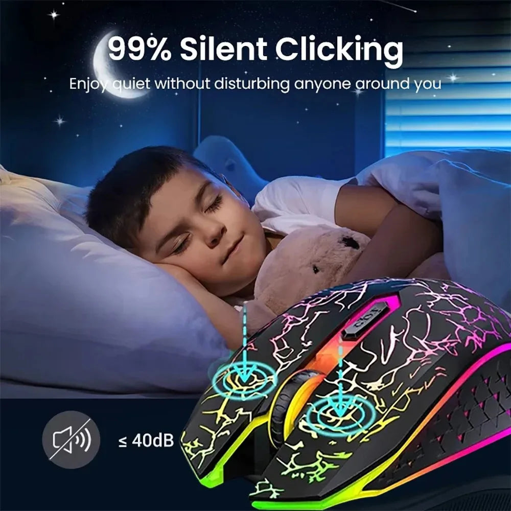 Ratón inalámbrico Bluetooth 5.2, ratón RGB para juegos, ratón silencioso, ratón recargable, ratón de 800-1200-1600 DPI, ratones para PC portátil Macbook