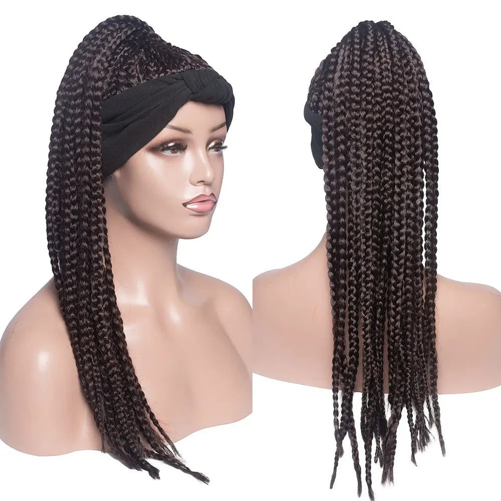 SQRDGQ Pelucas de diadema sintéticas para mujer, pelucas largas de trenzas de caja, para mujeres negras, trenzas africanas, peluca de mujer negra natural y marrón