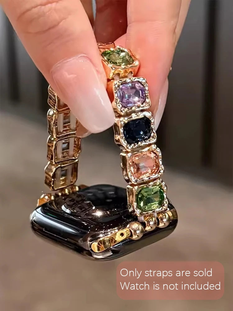 Banda de Diamantes Elástica para iWatch Ultra 10 9 8 7 6 5 Se 4 Correa de Metal para Mujer para Apple Watch 38mm 40mm 41mm 42mm 45mm 46mm 49mm