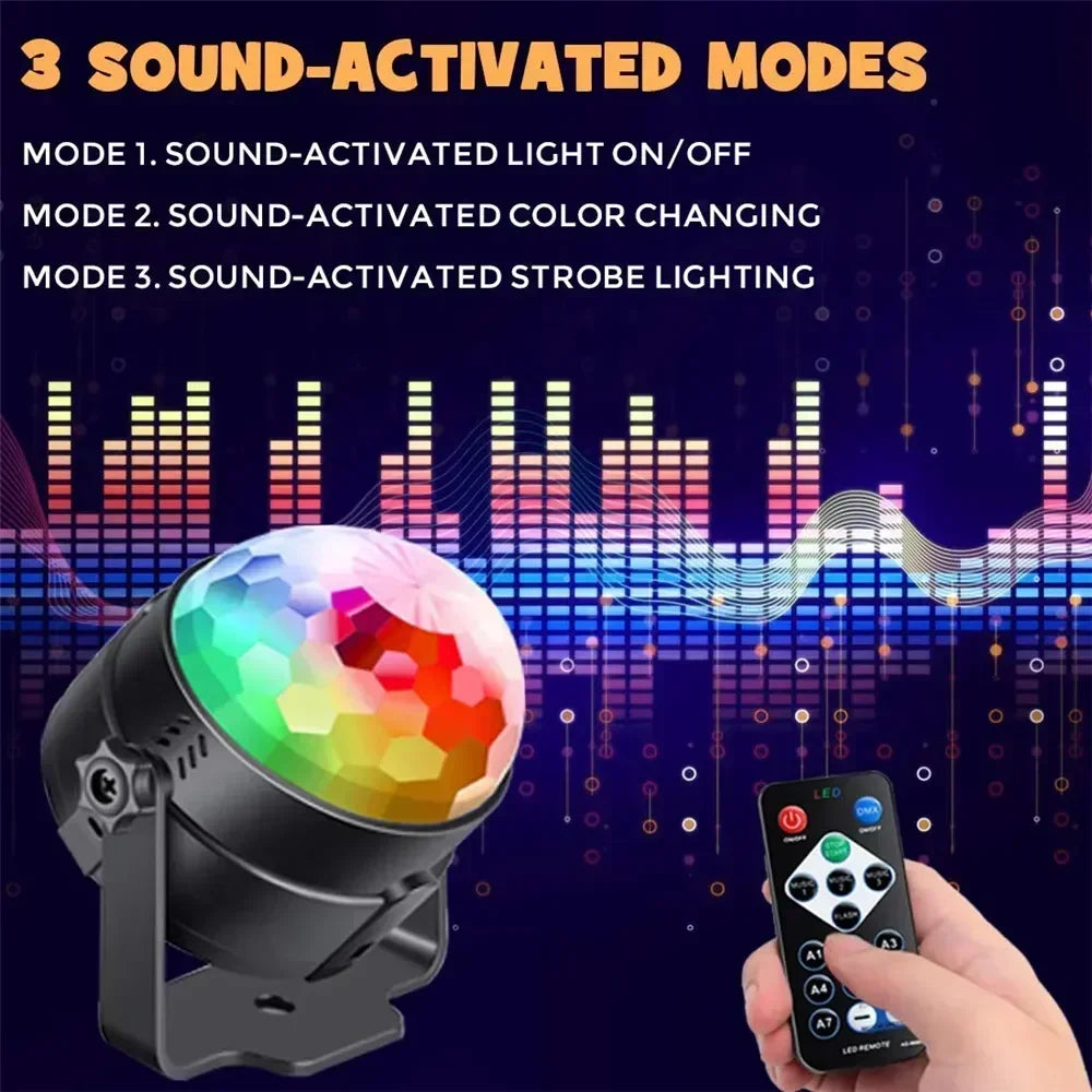 Luz LED de escenario para discoteca, bola giratoria, estroboscópica, control de sonido remoto, mágica, para coche, RGB, regalo de Navidad, fiesta, club, lámpara de espectáculo láser
