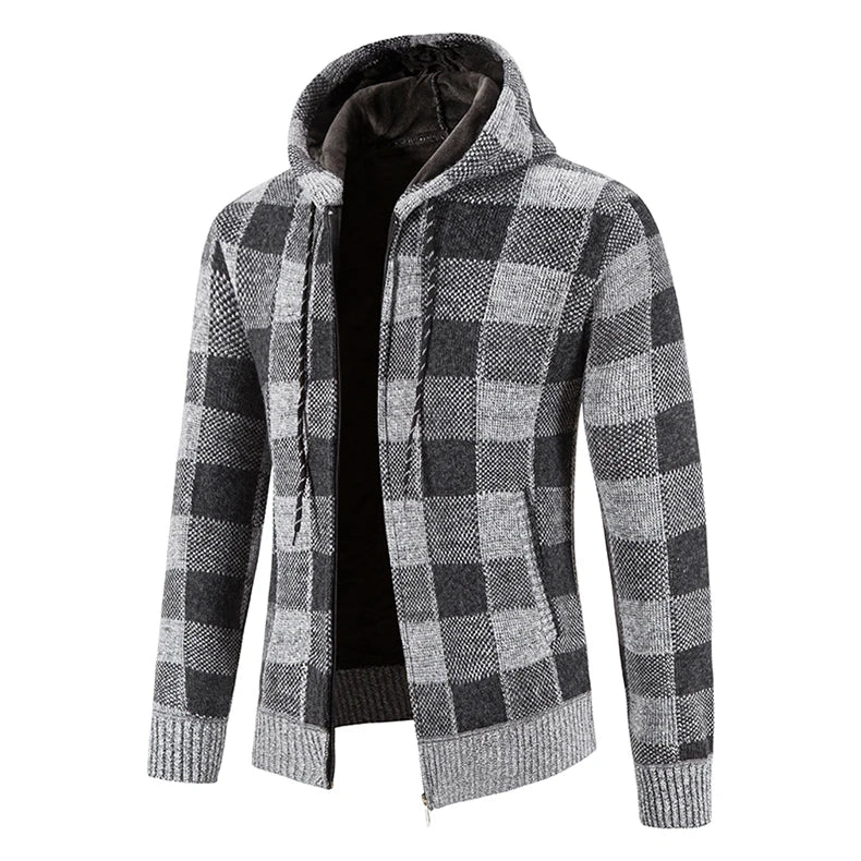 Chaqueta a cuadros nueva para hombre, suéter con capucha, forro polar de otoño e invierno, ropa informal gruesa y cálida, cortavientos para el frío