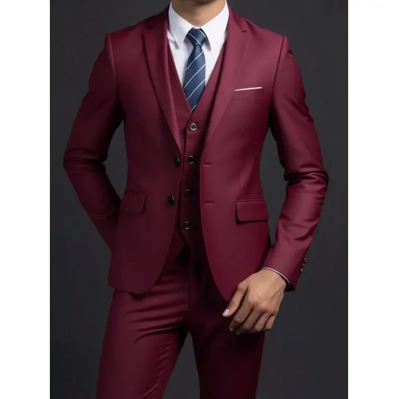 Traje (blazer + chaleco + pantalón) de hombre, elegante, de negocios, estilo británico, color liso, para banquete, anfitrión o boda, informal