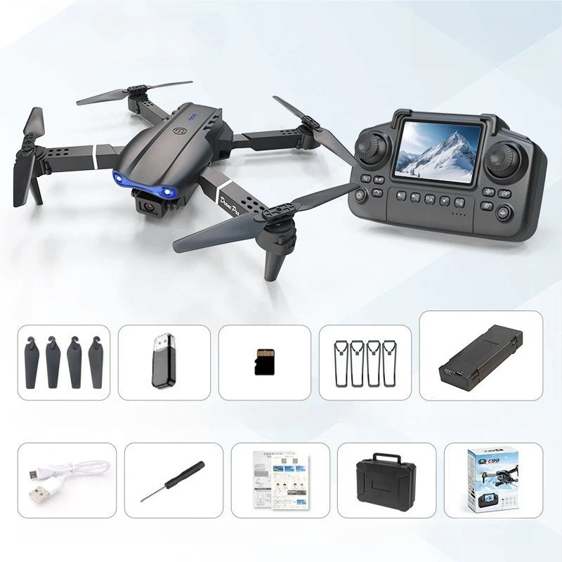 E99 PRO Drone Skjermkontroll Luftdrone Høydefinisjon Dobbeltkamera Fjernstyrt Fly, Sammenleggbar Quadcopter Barnegave