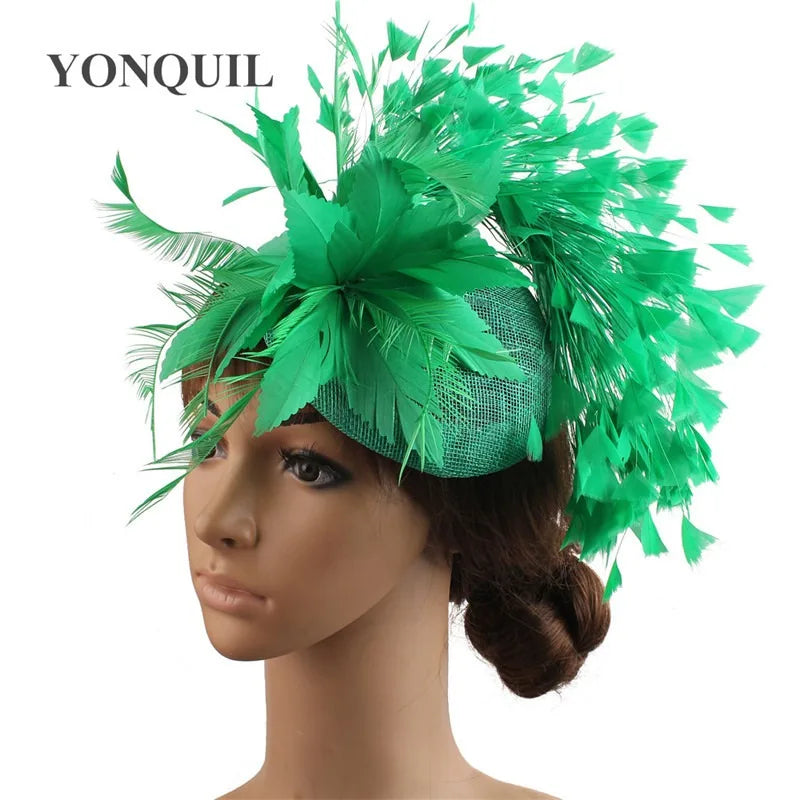 Fashion Feathers Hats Sinamay Fascinators Chapeau Elegant Women Hair Fedora Accessory Ladies Party Tea Race Headwear With Clips