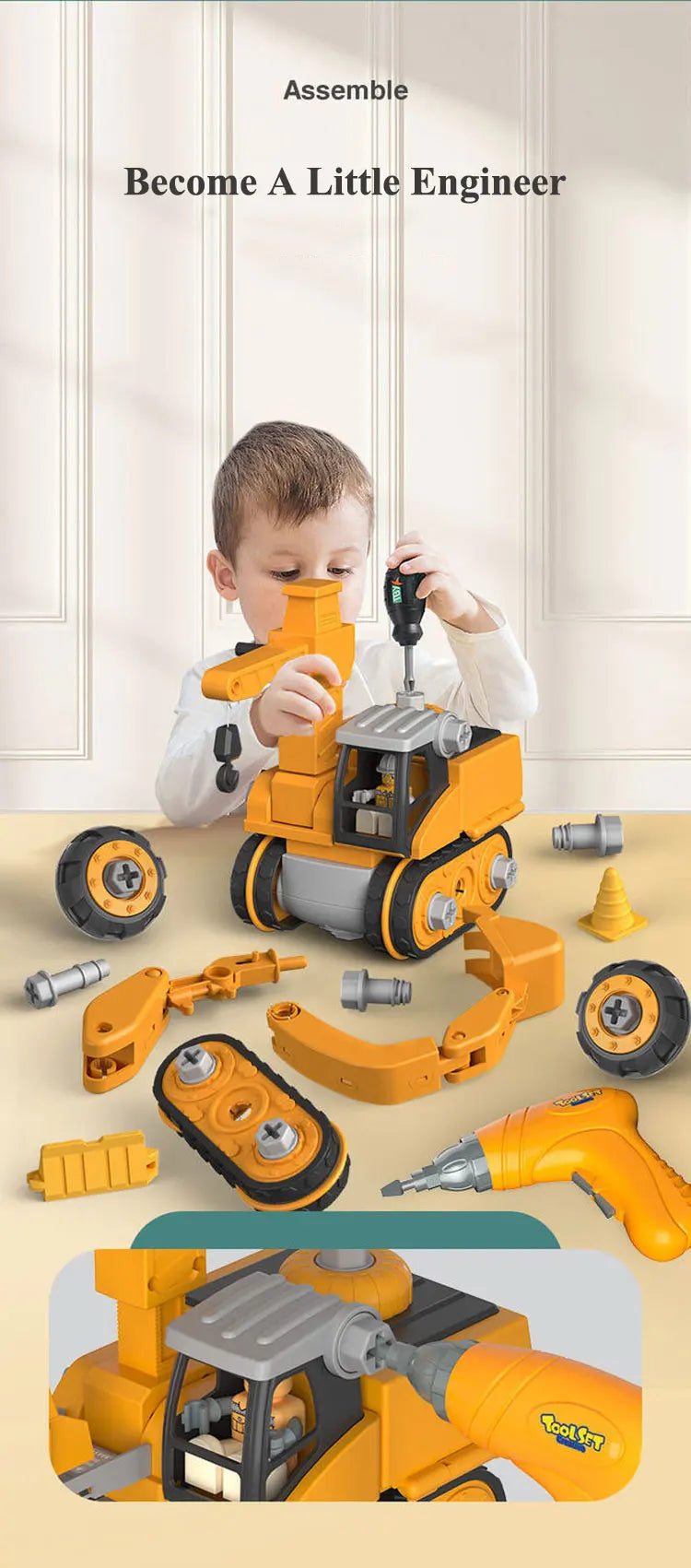 Jouets pour enfants, véhicule d'ingénierie, perceuse électrique, outils, ensembles éducatifs assemblés, outils pour garçons, cadeau de construction d'écrous