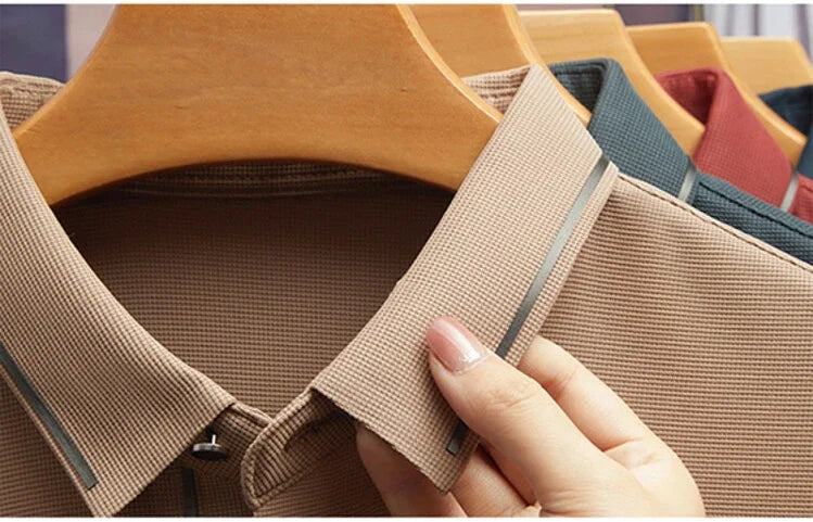 Polo de hombre, sin costuras, prémium, de lujo, tela fresca, casual de negocios, golf, corte ajustado, blusa con cuello, camiseta