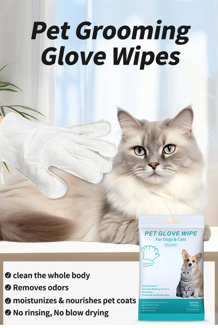Guantes desechables para limpieza de mascotas, guantes de baño para gatos y perros, toallitas húmedas, guantes desodorizantes para el cuidado diario
