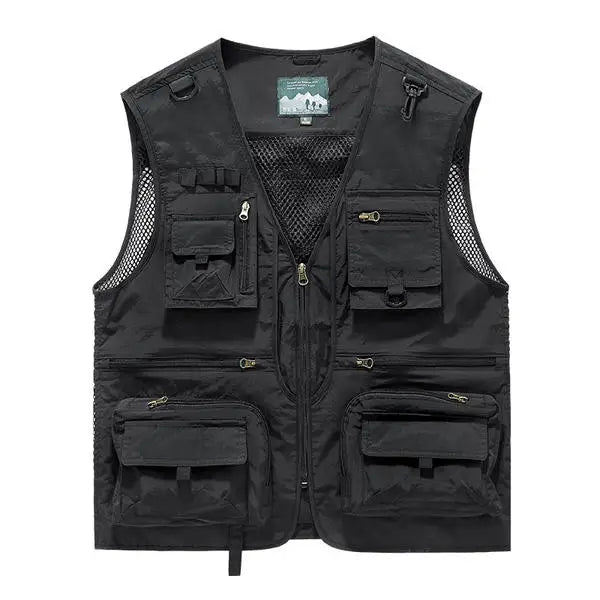 Chaleco de hombre, verano, casual, para fotografía, pesca, chaleco multibolsillos, de ocio al aire libre, para montañismo, sin mangas, con cuello en V, logotipo personalizado