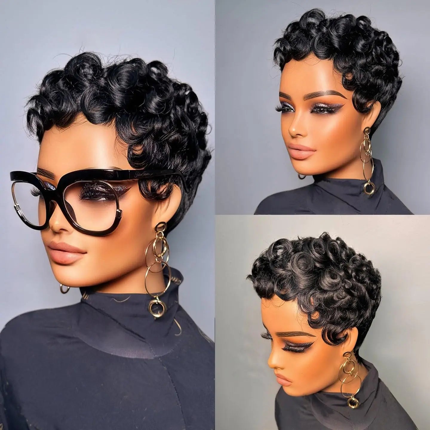 Short Curly Pixie Human Hair Wig