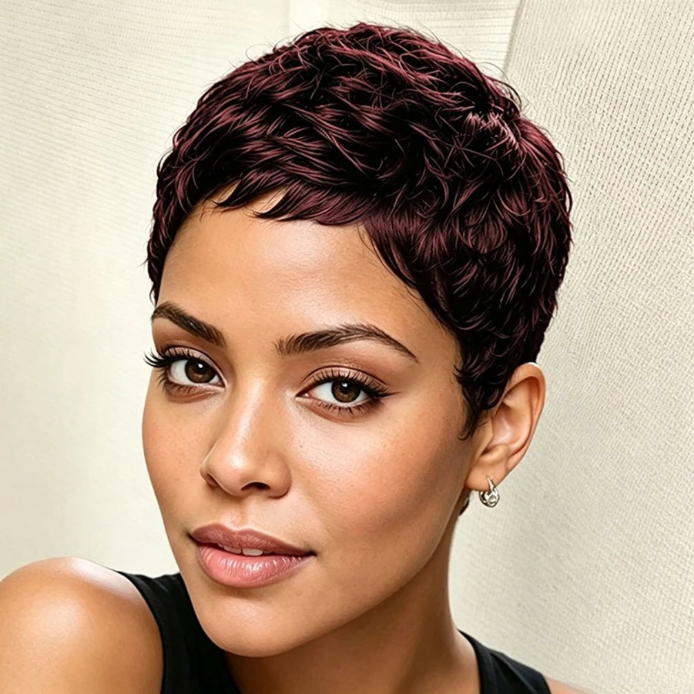 Peluca rizada ondulada 150% de densidad, corte pixie de 4 pulgadas, peluca de cabello humano rizado ondulado para mujer, peluca hecha a máquina para uso diario y fiesta