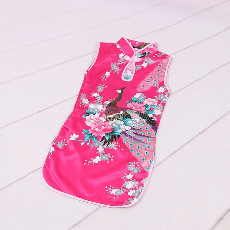 Girls’ Peacock Qipao Dress