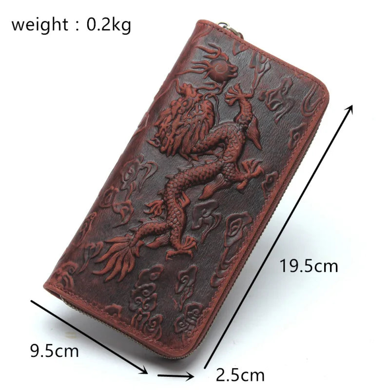 Billetera de lujo para hombre, cartera de mano de cuero genuino, monedero largo grabado en relieve, carteras de hombre de cuero grueso, carteras de mano de cuero para dinero