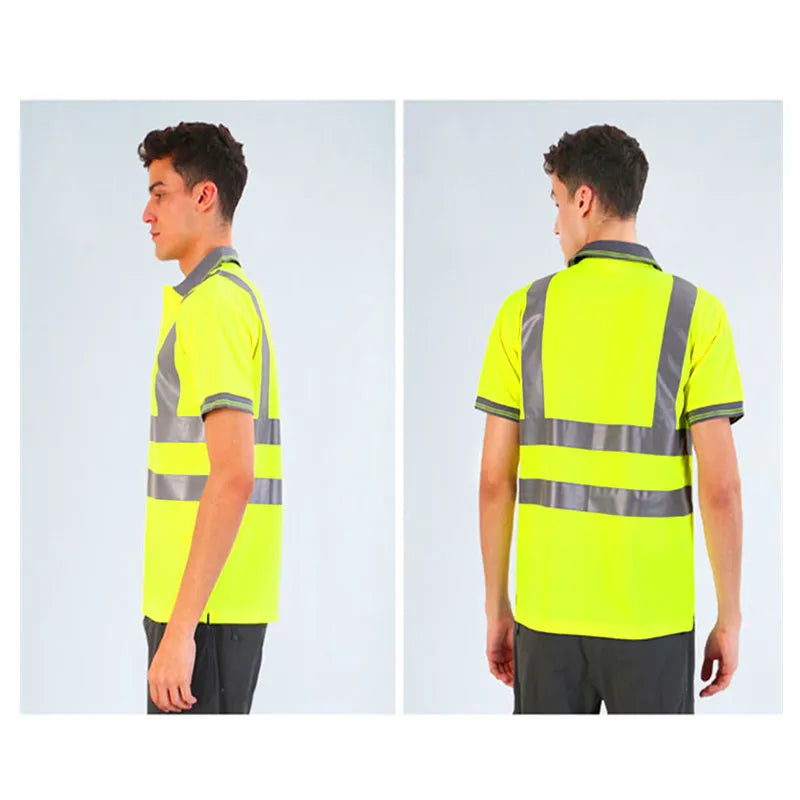 Herreskjorter Nattarbeid Reflekterende arbeidsklær Kortermede Hurtigtørkende arbeidsklær for menn Pustende T-skjorte Topper med høy synlighet
