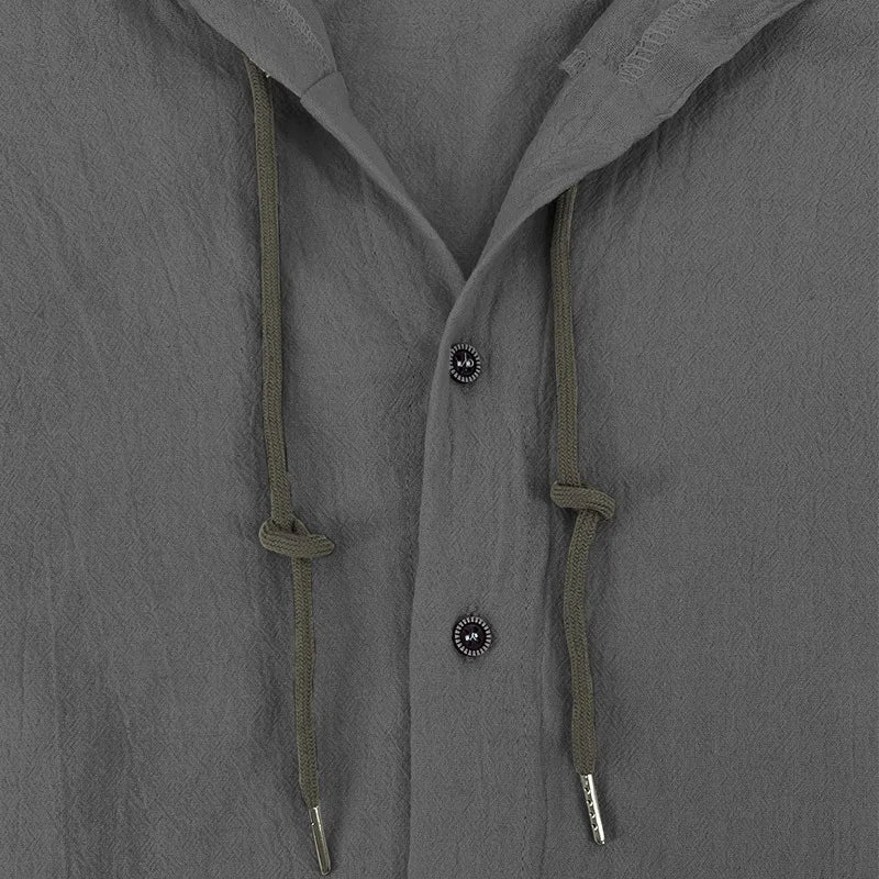 Camisas casuales de playa para hombre, de algodón y lino, con capucha, de manga larga, para hombre, holgada, de color liso, con botones, cárdigan, ropa de calle.