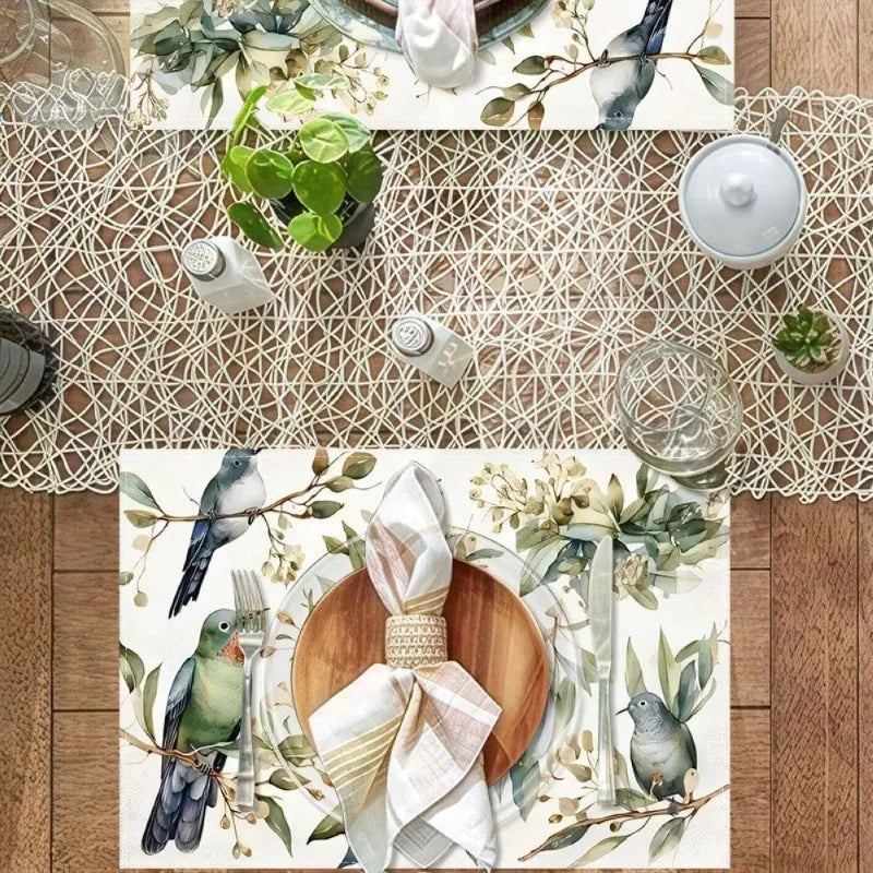Placemats Bird And Botanical Print Placemat For Dining Table And Holiday Decoration Elegant For Home Decor Polyester Placemat