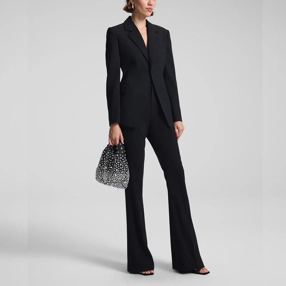 Classic Women two Pieces Suit Set Customized Size Color Notch Lapel One Button Jacket Pant Set Office Business Female Clothing