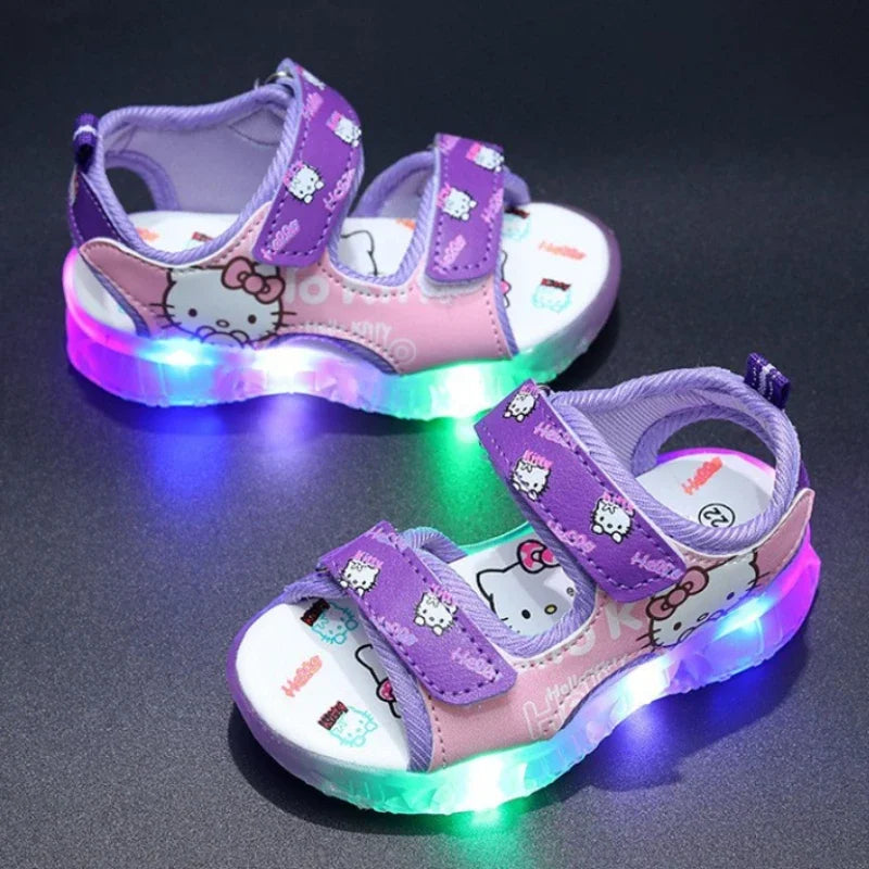 Summer New Baby Girls Led Light Sandals Cute Hello Kitty Children's Casual Shoes Anti-slip Kids Beach Shoes Outdoor Shoes