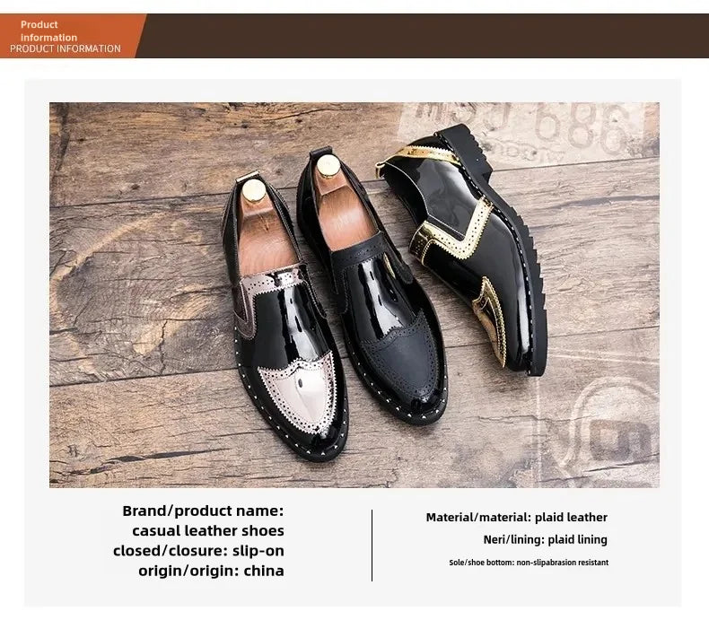 Zapatos Formales de Hombre de Moda, Mocasines Ligeros para Exteriores, Zapatos de Cuero con Suela Gruesa Resistentes al Desgaste, Negro, Dorado y Plateado, Tallas 38-48
