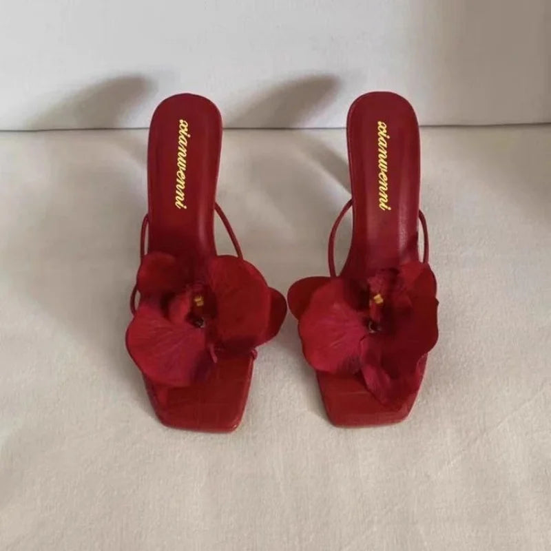 Pantuflas de mujer - Zapatos casuales y elegantes de alta calidad para mujer - Sandalias de mujer poco profundas con diseño elegante de flores - Pantuflas de mujer
